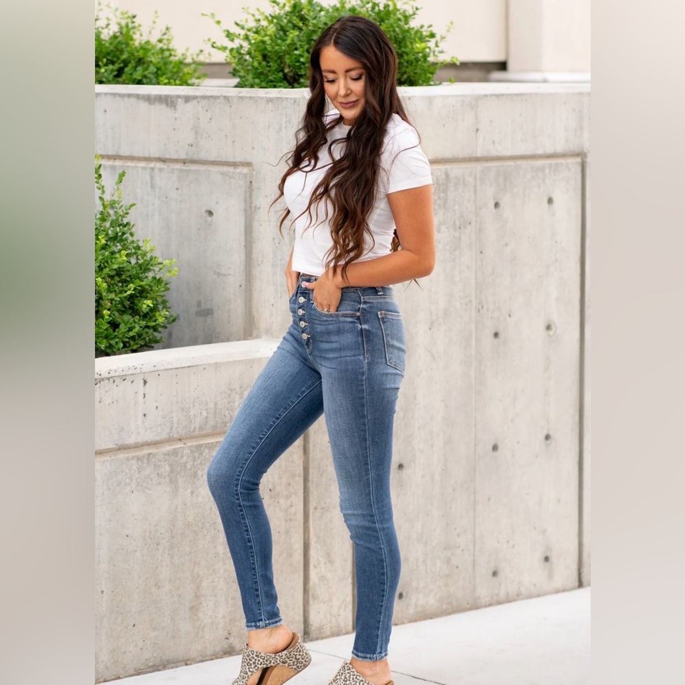 Judy Blue Penelope‎ High Rise Button Fly Skinny Jeans, NWT, size 0/24